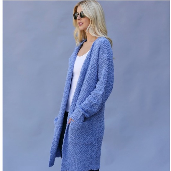 Chambray Blue Thick Popcorn Cardigan - Picture 3 of 6